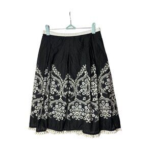 Ann Taylor LOFT Petites A-Line Midi Skirt Size 2P Beaded Pompom Fringe Cotton